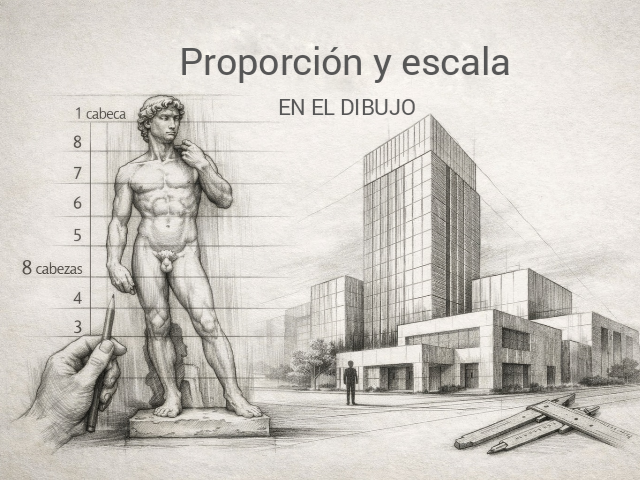 Ilustración de la lección proporción y escala en el dibujo